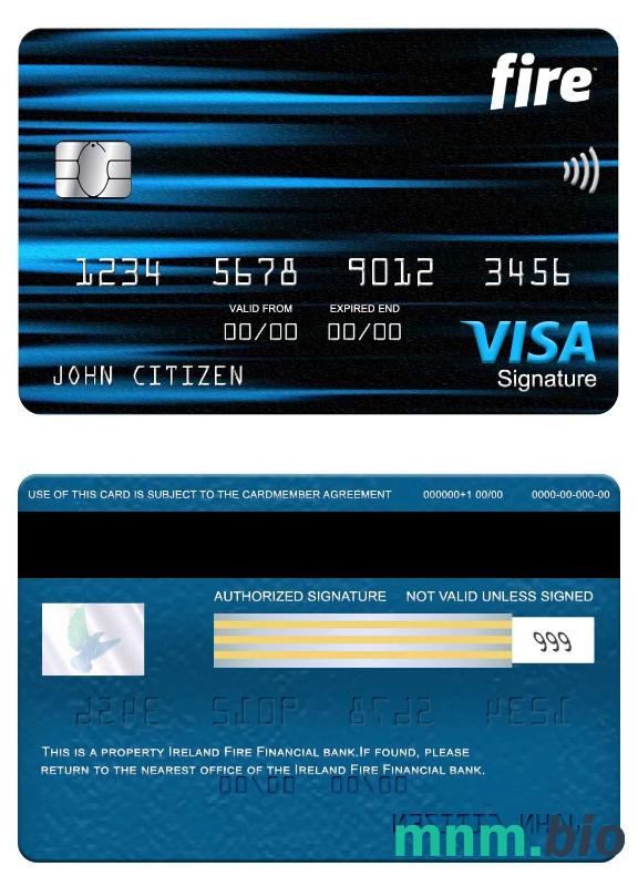 Ireland Fire Financial bank visa podpis karta przykład w formacie PSD